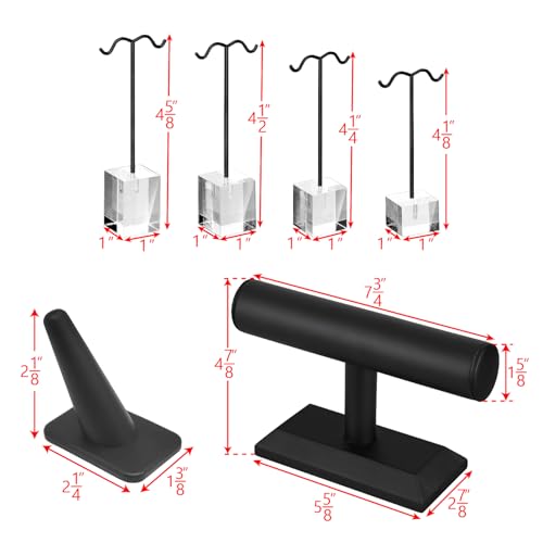 MOOCA Jewelry Display Set, Necklace Display Bust, Earring Organizer, Ring Holder Stand for Showcase and Store, Premium Fabric - color: 6) 10 piece. Black Faux Leather