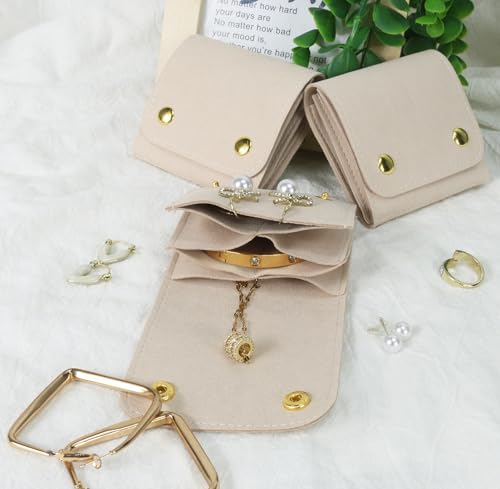 3pcs Small Jewelry Bags Butto Pouches Organizer Cases Gift Bags for Jewelry, 3"x3", Beige - color: Beige