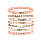 Pingyongchang Heishi Gold Beaded Bracelets Set for Women Men Bohemian Polymer Clay Colorful Surfer Vinyl Disc Stretch Layering Stackable Friendship Boho Bracelet Summer Beach Jewelry Gifts - color: Pink