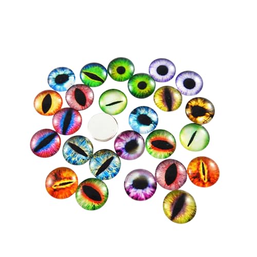 Julie Wang 12mm 60pcs Mixed Dragon Eyes Round time gem Cover Glass Cabochon Dome Cameo Pendant Settings - size: 12MM-60PCS