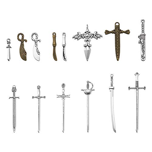 Craftdady Tibetan Style Antique Silver Alloy Pendants Cute Metal Dangle Charms Vintage Animal Pendants Hanging Charms for DIY Craft Earring Bracelet Necklace Jewelry Making Supplies - color: Antique Silver & Bronze, Sword Theme
