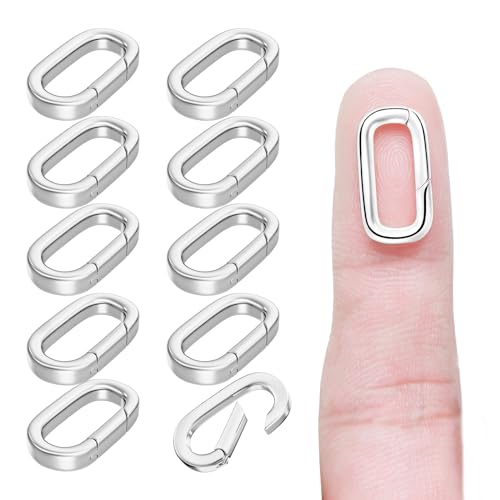 10Pcs Oval Clasp Carabiner Necklace Clasps and Closures, Spring Ring Clasp Pearl Necklace Enhancer Connector for Jewelry Bracelet Making - color: Silver, size: Medium (0.75 × 0.37 × 0.12 in)