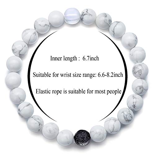 Hamoery Men Women 8mm Tiger Eye Stone Beads Bracelet Elastic Natural Stone Yoga Bracelet Bangle - color: Simulated Howlite-21003
