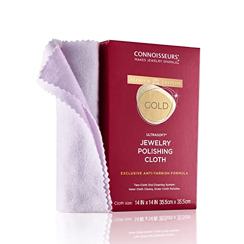 CONNOISSEURS Premium Edition Extra Large Polishing Cloth for Gold Jewelry - Ultrasoft Fabric with Anti-Tarnish Formula - 14x14 Inches - style: 14 x 14 Inches - Gold