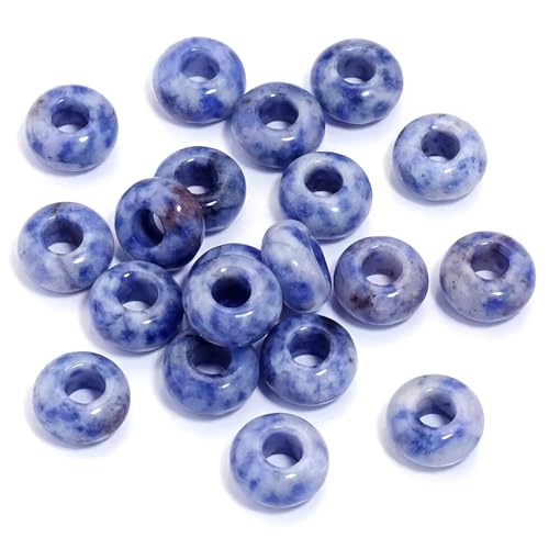 20Pcs Natural Blue Sodalite Large Hole Beads, 8x14mm Rondelle Gemstone Spacer Beads 6mm Big Hole for Jewelry Making, Beading Bracelets, Macrame & Hair Braiding - color: Blue Sodalite