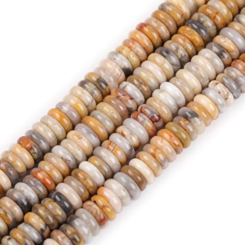 JOE FOREMAN 2x6mm Natural Yellow Crazy Lace Agate Stone Heishi Disc Rondelle Spacer Beads for Jewelry Making Full 15" Strand Energy Stone Healing Power Crystal - color: Yellow Crazy Lace Agate