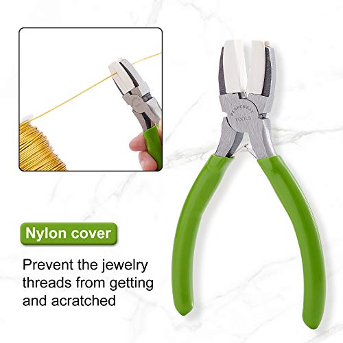 BENECREAT Double Nylon Jaw Pliers Flat Nose Pliers with Adhesive Jaws for DIY Jewelry Making Hobby Projects, Green - color: Green