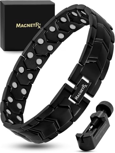 MagnetRX® Ultra Strength Magnetic Bracelet – Effective Stainless Steel Magnetic Bracelets for Men – Adjustable Length with Sizing Tool for Perfect Fit (Black) - color: Black Arrow Style (2X Strength)