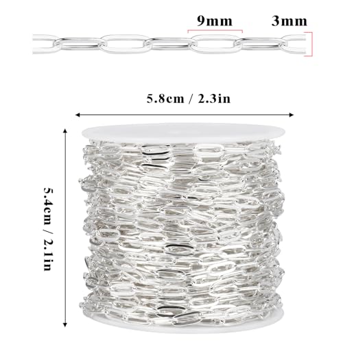 [33 Ft] Stainless Steel Paperclip Chains Roll, 3mm Width Silver Plated Stainless Steel Oval Link Chains Spool Bulk for Jewelry Making - color: silver color(3mm)