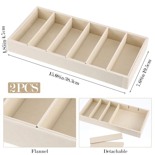 2 Pack Sunglasses Organizer Tray 6 Grid Jewelry Glasses Holder Storage Organizer Drawer Eyeglasses Sunglasses Display Velvet Tray for Women Glasses Jewelry Display Watch (Beige)