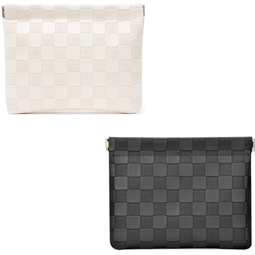 Leather Pocket Cosmetic Bag for Purse,Coin Purse Lipstick Cosmetic Accessories Organizer, Travel Kit Storage Pouch,Waterproof Portable No Zipper Self-closing - color: Black+White