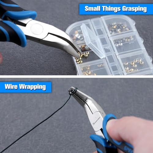 SPEEDWOX 5-Inch Bent Chain-Nose Pliers Mini 45-Degree Bent Nose Pliers For Jewelry Making Pvc Grip Handle With Double Leaf Springs Curved Nose Plier For Jewelry Making Repairing Tool - style: Bent Nose Pliers
