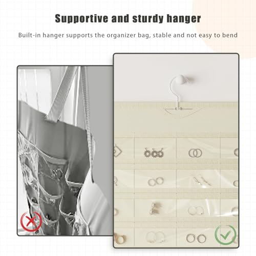 1 Pack Hanging Jewelry Organizer 80-Pocket Dual-sided Jewelry Storage for Earring Necklace Bracelet Ring Travel Holder, Beige - color: Beige