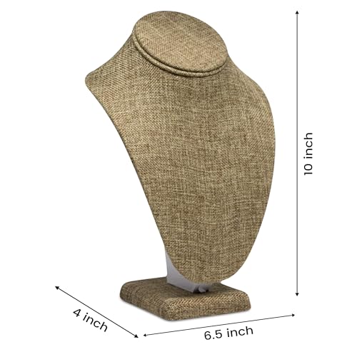 Novel Box Burlap Bust Stand Jewelry Necklace Display 6.5x4x10 Inches - Freestanding Travel Necklace Holder Stand - Necklace Mannequin Organizer Stands - Necklace Displays Medium - color: Burlap, size: Medium