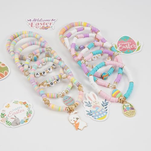 Twinfree Bohemia Beaded Bracelet for Women, Polymer Clay Stretch Bracelets - color: color 40
