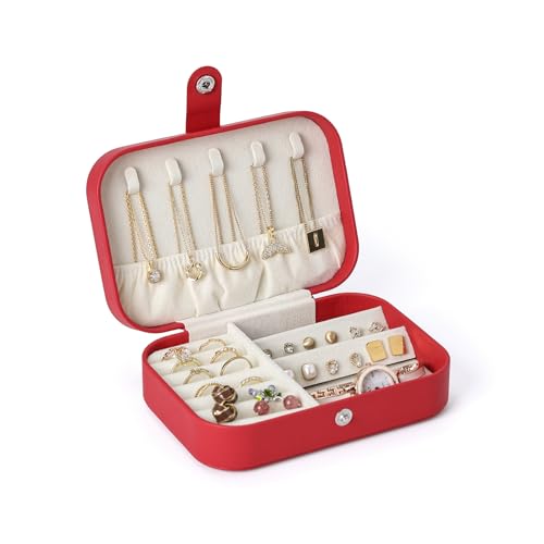 CASEGRACE Jewelry Box For Women Portable Travel Jewelry Case for Necklace Earring Rings Jewelry Holder Case Gift Box Girls - color: Red-S, size: Leather