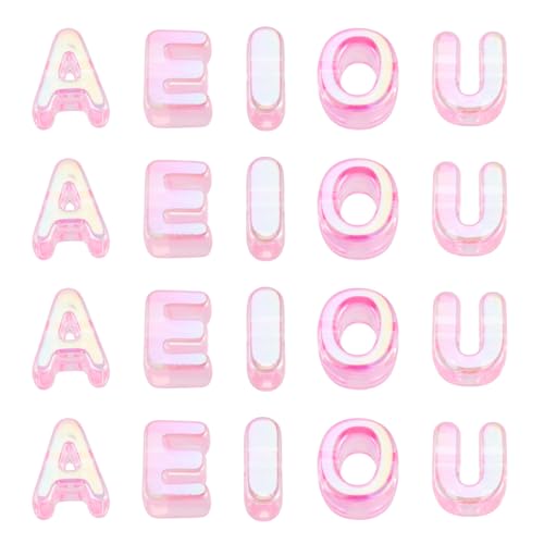 FASHEWELRY 50Pcs Large Letter Beads, 20mm Big Acrylic Alphabet Beads, Large Hole Vowel Bead Spacer for Bracelets Necklaces Bag Charms Shoelaces Keychains Lanyards (Hot Pink) - color: Hot Pink
