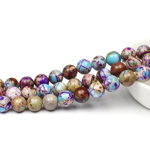 MJDCB 8mm Purple Blue Imperial Jasper Gemstone Beads Round Loose Stone Bead for Jewelry Making Bracelets Necklaces - color: Purple Blue Imperial Jasper, size: 8mm