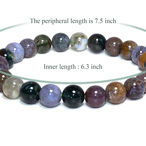 8mm Natural Gemstone Stretch Bracelet, Handmade Unisex Crystal Bracelets for Meditation, Yoga, Spiritual Healing & Positive Energy - color: Moss Agate
