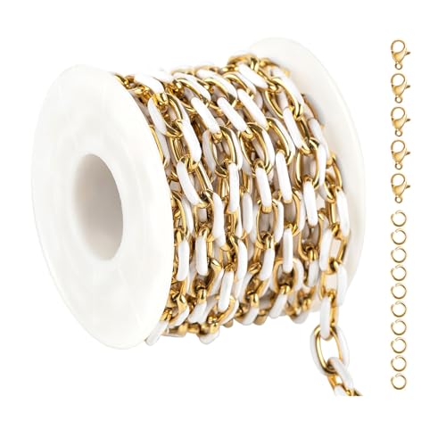 UMAOKANG 2 Meters White Enamel Jewelry Chains Bulk Gold Plated Stainless Steel Chains for Jewelry Making Oil Drip Craft Chain Roll - color: White
