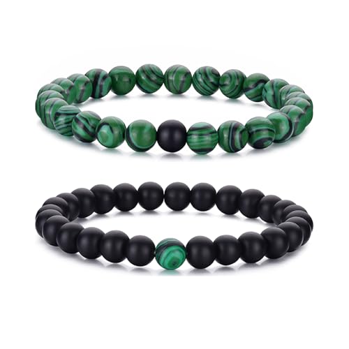 RANKEEF Tiger Eye Bracelet For Men 8MM Natural Stone Stretch Adjustable Black Crystal Beaded Bracelet for Men Women Gifts - color: 2,green,black