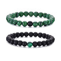 RANKEEF Tiger Eye Bracelet For Men 8MM Natural Stone Stretch Adjustable Black Crystal Beaded Bracelet for Men Women Gifts - color: 2,green,black
