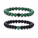 RANKEEF Tiger Eye Bracelet For Men 8MM Natural Stone Stretch Adjustable Black Crystal Beaded Bracelet for Men Women Gifts - color: 2,green,black