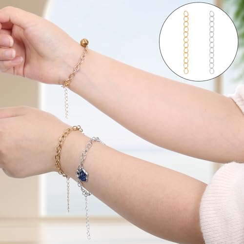 200Pcs Necklace Chain Extender for Jewelry Making 5cm Tail Extender Chain Silver and Gold Extension Tails Removable Stainless Steel Extension Chains for Necklace, Bracelet, Key Chains, Anklets