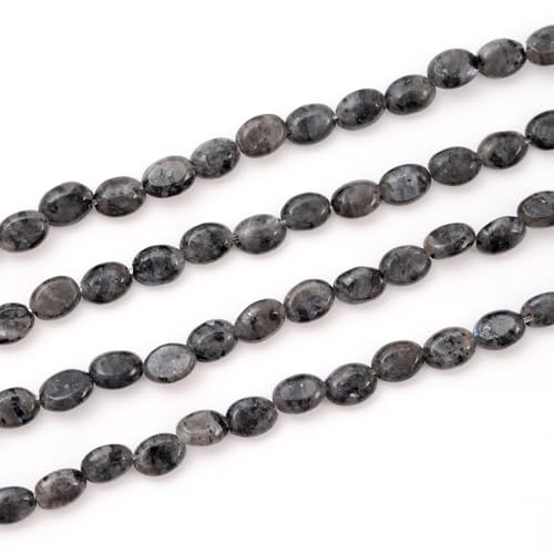 6×8mm Natural Black Labradorite Gemstone Loose Beads Flat Oval Healing Crystal Loose Stone Beads for Jewelry Necklace Bracelet Earring Craft - color: Black Labradorite