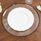 13" Charger Plates - Set of 12 - Clear/Black Round Acrylic Disposable Chargers with Beaded Rim, Ideal for Dinner Party Wedding Bulk Events - color: Clear/Black, size: 13" Charger Plate, 12 Pack