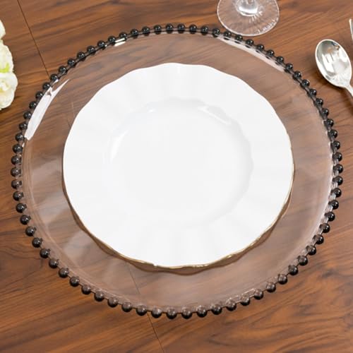 13" Charger Plates - Set of 12 - Clear/Black Round Acrylic Disposable Chargers with Beaded Rim, Ideal for Dinner Party Wedding Bulk Events - color: Clear/Black, size: 13" Charger Plate, 12 Pack