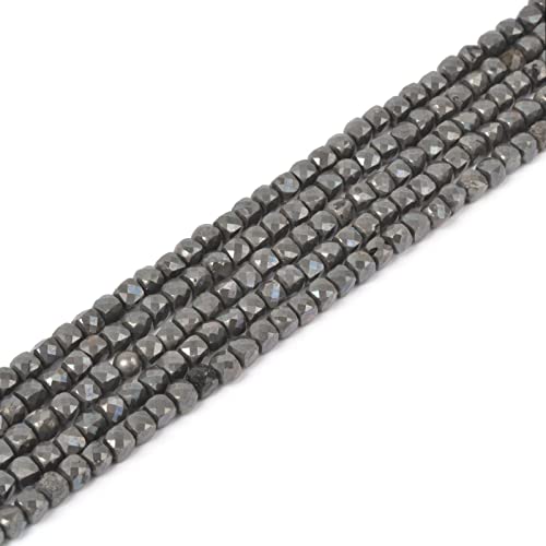 Natural Pyrite Gemstone 4mm Faceted Cube Square Loose Beads 16 Inch for DIY Jewelry Making Beads - color: Pyrite