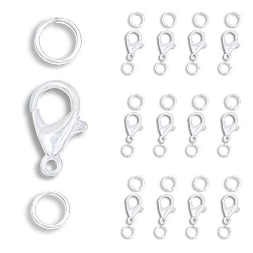 AD Beads 50 Pieces Lobster Claws Clasp 100 Pieces Open Jump Rings Connectors Suitable for Necklace Bracelets Jewelry (8x15mm, Silver) - color: Silver, size: 8x15mm