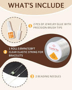 ZUAWAE Elastic String for Bracelets Making Kit, 0.8mm Clear Bracelet String, Jewelry Glue for Elastic String to Clay Beads, Jewelry Making Supplies - color: 0.8 mm Elastic String with Jewelry Glue