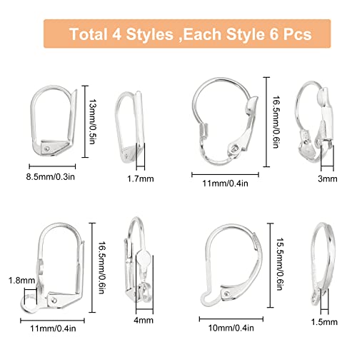 SUNNYCLUE 1 Box 24Pcs 4 Styles Leverback Earring Findings Leverback French Ear Hooks Wire Earring Findings for Jewelry Making DIY Craft Making, Silver - color: 1 Box 30pcs 925 Sterling Silver Plated Leverback