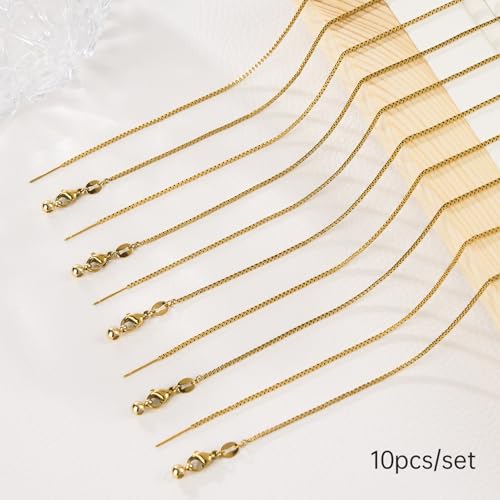 GTVOODX 10Pcs Gold Box Adjustable Necklace Chains Bulk for Jewelry Making 20Inch Stainless Steel Needle Threader Chain with Adjust Clasp - color: Gold Box