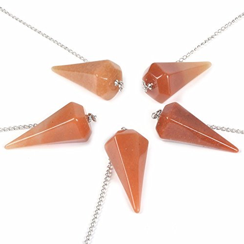 Justinstones Natural Dark Orange Aventurine Gemstone Rock Crystal Hexagonal Pointed Reiki Chakra Pendant Pendulum - color: Dark Orange Aventurine