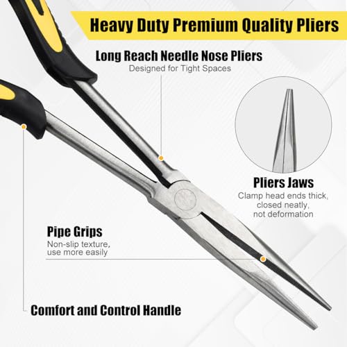 Premium Long Needle Nose Pliers-11’’, Paper Clamp Precision, High Carbon Steel, Soft Grip with Wire Cutter, Long Nose Cutting Pliers for Home, Fishing, Jewelry, Crafts,2pcs - style: Two-11in