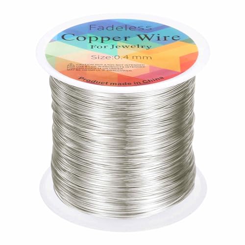 HARFINGTON Wire 328ft Length 26 Gauge Copper Craft Jewelry Wrapping Wire Tarnish Resistant Beading for Jewelry Making Supplies Crafting, White - color: White