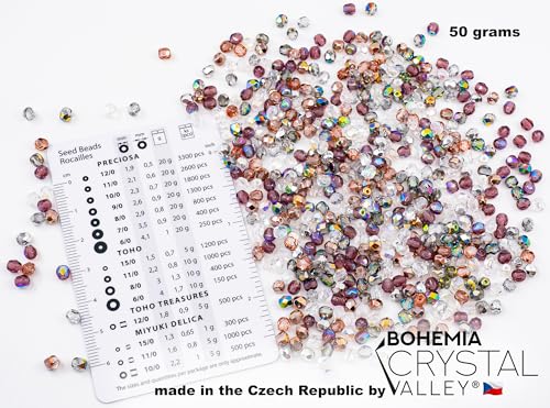 1.8 oz (50 g, cca 600pcs) Mix of Faceted Fire Polished Pressed Czech Glass Beads, Sparkling Shiny Mix - color: Mix 01 Warm Transparent, size: 50 g