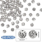 PH PandaHall 8mm Round Spacers Beads, 60pcs Tibetan Alloy Metal Charms Beads Antique Silver Metal Loose Spacer Beads for Bracelet Necklace Jewelry Making, Hole: 1.5mm - color: Round Antique Silver - 60pcs, size: 8mm