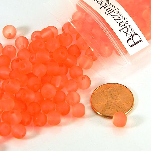 100 Matte Frosted Translucent 6mm x 5mm Round Loose Glass Jewelry Spacer Beads with 1.2mm Hole in Many Colors (Coral Peach) - color: Coral Peach