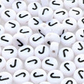 Amaney 100pcs J Letter Beads 7x4mm White Round Acrylic Black Alphabet for Bracelet Jewelry Making - color: J