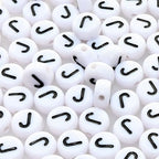 Amaney 100pcs J Letter Beads 7x4mm White Round Acrylic Black Alphabet for Bracelet Jewelry Making - color: J