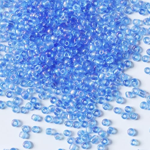 Bulk 4mm Blue Seed Beads for Jewelry Making 110 Grams About 1600pcs,6/0 Glass Craft Beads for Making Earrings, Bracelets, Pendants, Waist Jewelry, DIY Handmade Seed Beads (Blue-AB, 4mm) - color: Blue, size: 4mm