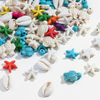 307Pcs Turquoise Sea Turtle Beads Blue and White Starfish Beads Tortoise Turtle Charms Summer Ocean Animal Spacer Bead for Jewelry Making DIY Bracelet Necklace(7 Strings) - color: Colorful