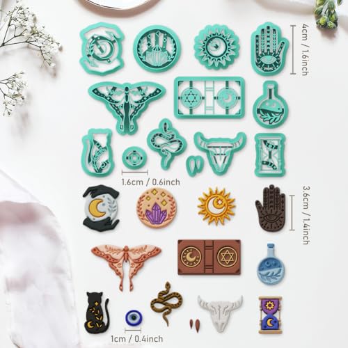 Mysterious Boho Clay Cutters - 13 Shapes Mysterious Magical Elements Polymer Clay Cutters for Jewelry, Earring Making Kit with Storage Box - style: Mysterious Bohemia theme (13 pcs)