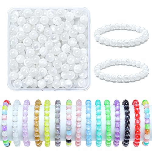 200pcs Glass Beads for Bracelets, 8mm Crystal Glass Round Beads for Jewelry Making, DIY Crafts, Single Box (White) - color: White