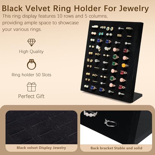Homeanda Ring Display Stand with Velvet Lining, 2 Pcs L-Shaped Jewelry Organizer with Individual Slots, Sturdy Non-Slip Base for Retail Display, Home Storage & Photography (8" x 4" x 9.6") - style: 2 PCS