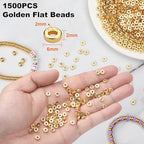 1500pcs 6mm Gold Flat Round Spacer Beads Disc Loose Jewelry Making Beads for DIY Bracelet Necklace Earring Craft Supplies - color: Gold